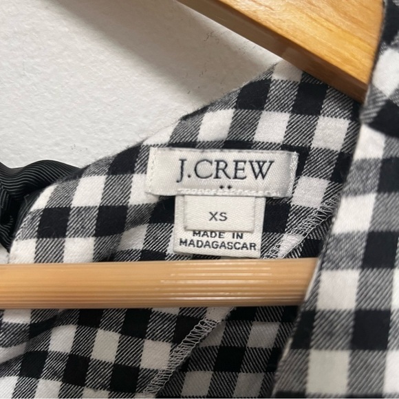 J Crew Gingham Flannel Ruffle Dress Bow Back Black White Buffalo Check Size XS - Picture 4 of 8